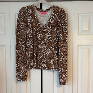 Lilly Pulitzer Medium Jansen V Neckline Sweatshirt -Chocolate My Favorite Spot